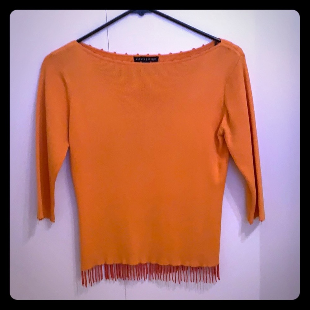 Orange Anthropologie Beaded Top